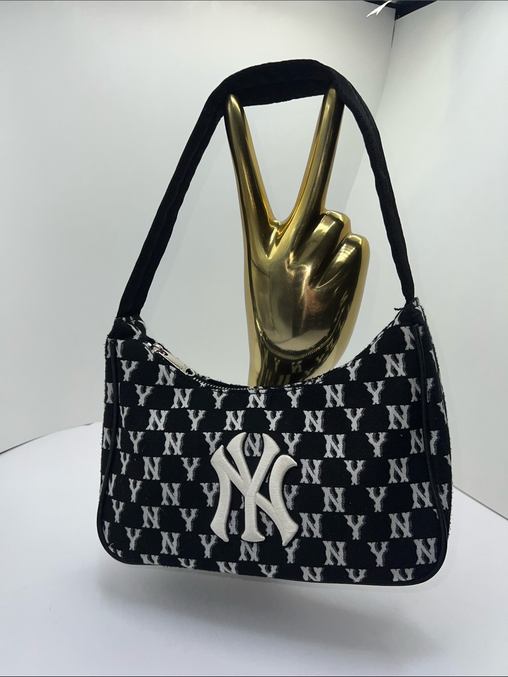 MLB Black and White NY Monogram Shoulder Bag